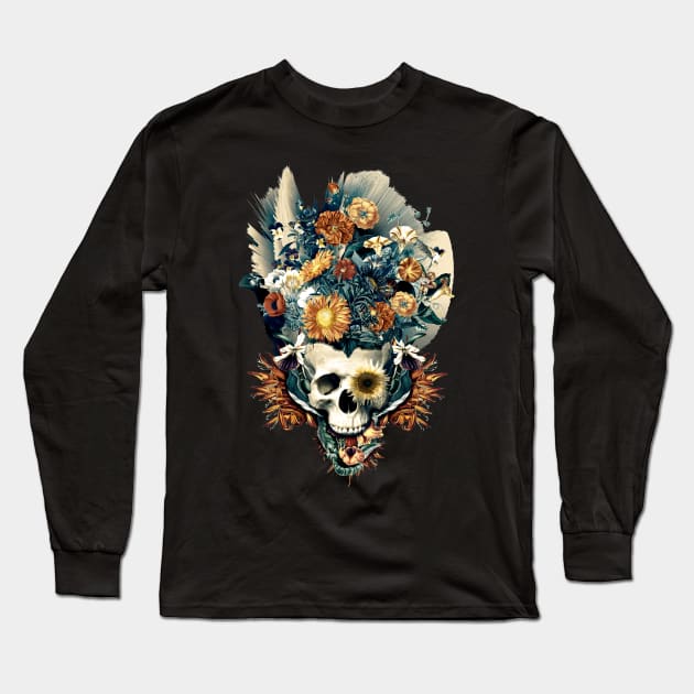 Skull and Flowers Long Sleeve T-Shirt by rizapeker